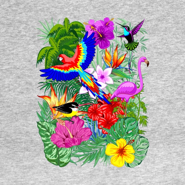 Wild Birds and Tropical Nature Summer Exotic Pattern by BluedarkArt